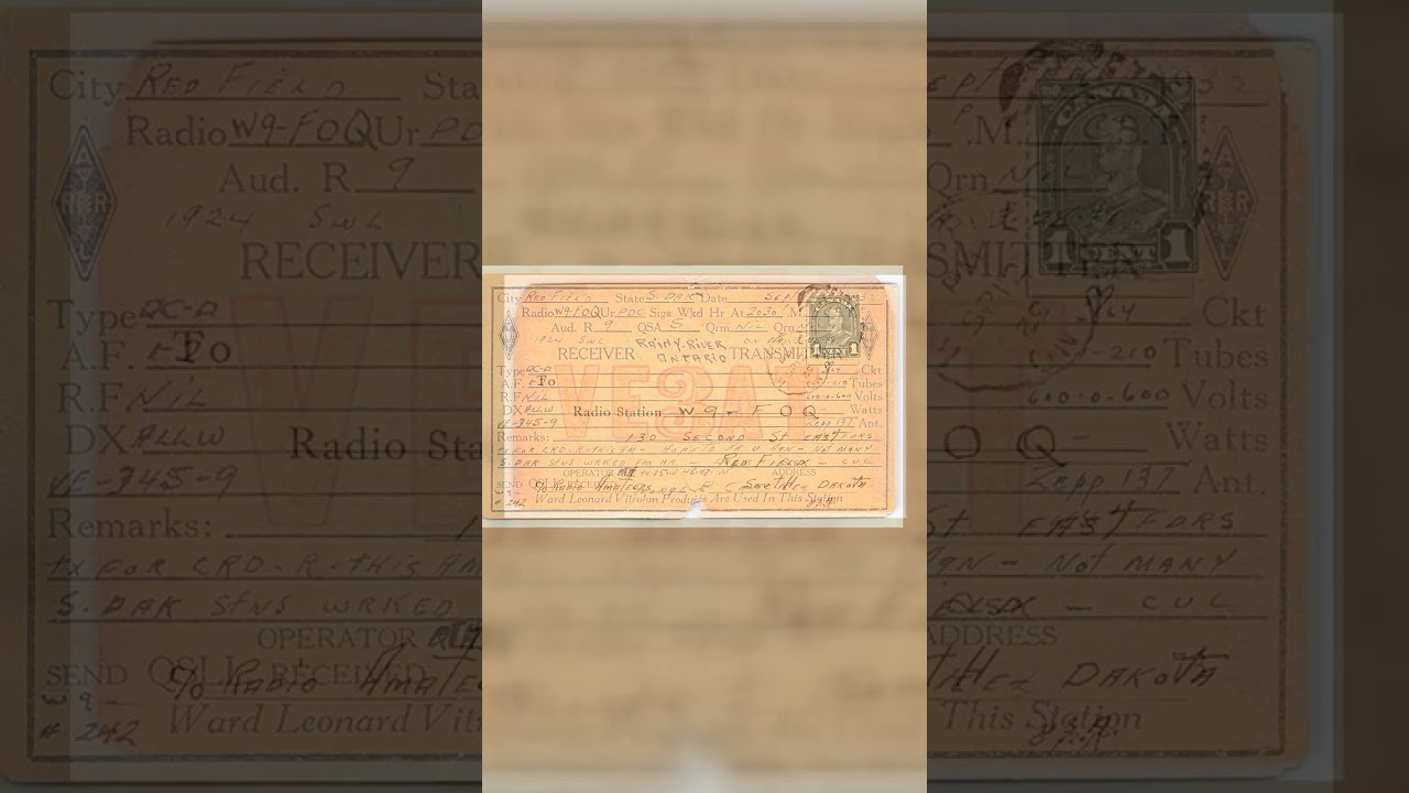 Ward Leonard Vitrohm QSL Card, VE3AT, Redfield SD, 1932 Video