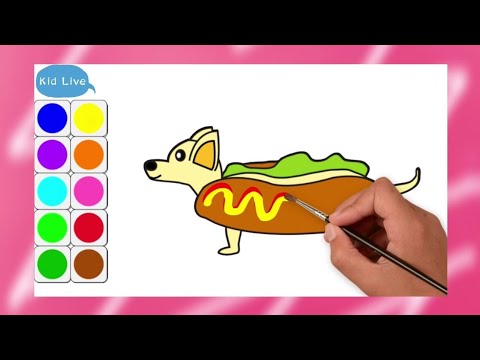 🌈 Glitter coloring drawing hamburger  With tomato sauce, hotdog bread for Kids Toddlers [Kid Live]