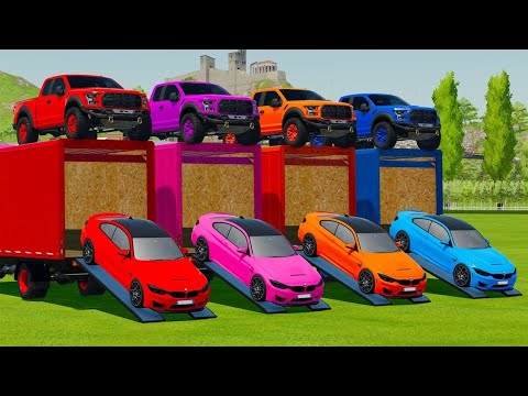 LOAD & TRANSPORT BMW M4 & FORD RAPTOR WITH ISUZU TRUCK - Farming Simulator 22
