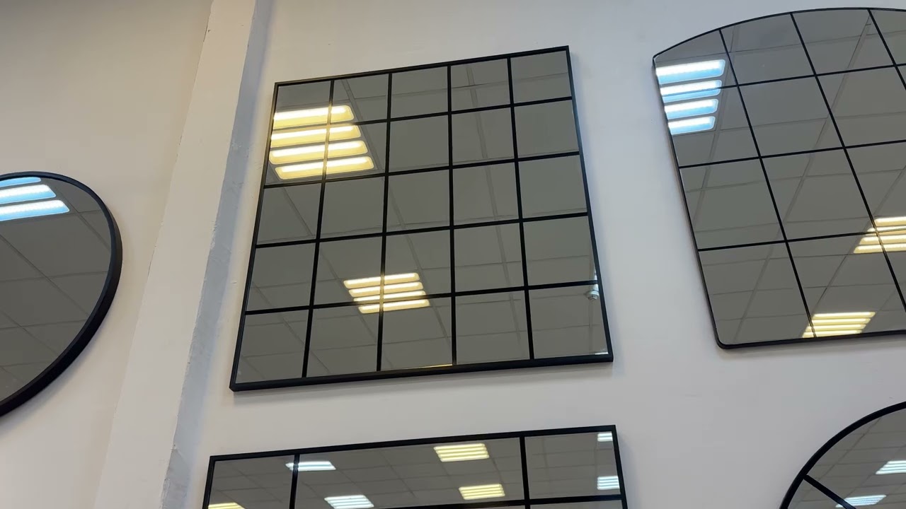  Window Grid Mirror with Black Metal Frame – 100×90 