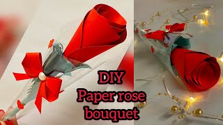 DIY Gift idea for Valentine’s Day 😍| How to make paper rose 🌹 |Easy  Handmade rose bouquet