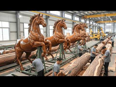 Inside the Hi-Tech Giant Timber Factory: How Raw Logs Become Ancient Wooden Horse (Full Process)