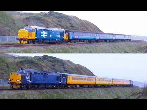 37403 / 37608 & 37611 at Salterbeck on Cumbrian Coast    27/09/16