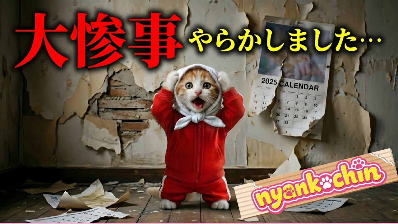 【大惨事】カレンダーを外そうとしただけなのに…修理代のために働く子猫が健気すぎる　AI猫にゃんこちん