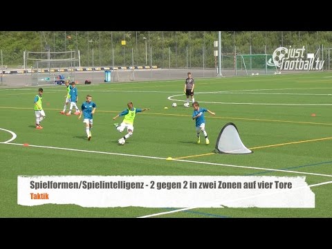 Fussballtraining: 2 gegen 2 in zwei Zonen - Spielform - Taktik
