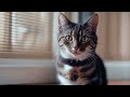 Gray Striped Tabby House Cat Still And Calm For The Camera