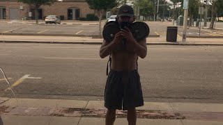 Taking a morning walk with the 40lb quick release “weighted vest”