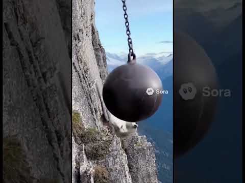 Goat falls off a mountain by getting hit by a wrecking ball. #Shorts #WreckingBall #Goat ￼￼