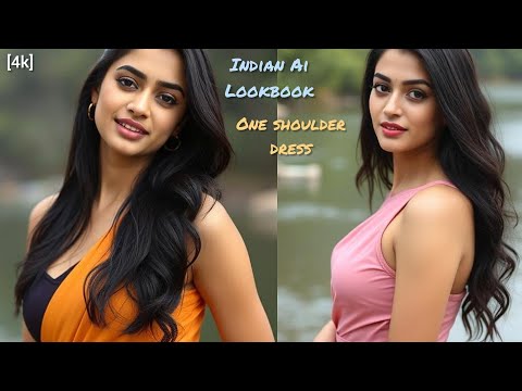 [4k] Real Indian Ai Lookbook Model - One Shoulder Dress - beautiful model with river #lookbook #art