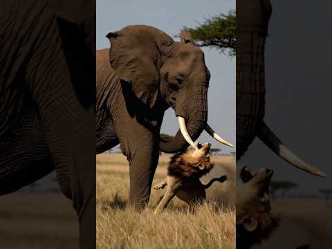 Epic Elephant vs Lion Fight! 🐘🦁 Who Wins? #shorts