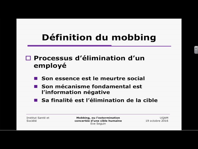 Conférence ISS: «Mobbing, ou l&rsquo;extermination concertée d&rsquo;une cible humaine»