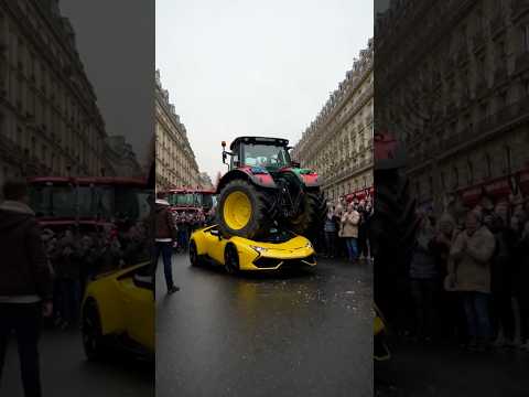 Les agriculteurs détruit une Lamborghini ! #agriculture #actualités #lamborghini #manifestation #fyp