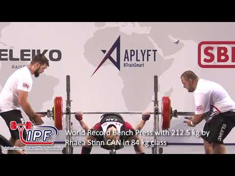 World Record Bench Press with 212.5 kg by Rhaea Stinn CAN in 84 kg class
