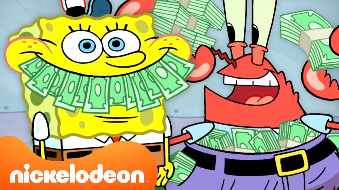 SpongeBob | Tn. Krabs BERGULING di Uang selama 60 Menit Penuh 💸 | Nickelodeon Bahasa