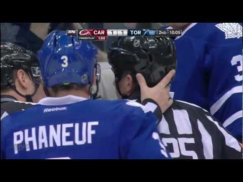 Dion Phaneuf's shot hits a Zebra in the MOUTH! - Hurricanes vs Leafs - Feb 4th 2013 (HD)