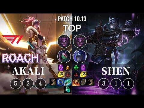 T1 Roach Akali vs Shen Top - KR Patch 10.13