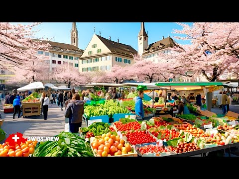 SPRING HAS ARRIVED IN ZURICH CITY SWITZERLAND_ IMPRESSIVE MORNING MARKET _ SWISS VIEW🇨🇭