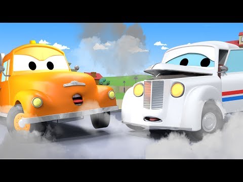 Tom la Dépanneuse et Peter la voiture de la poste dans la Ville des Voitures | Dessins animés