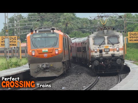PERFECT CROSSING Train Videos 17 | WAP7 LHB Crossing WAP7 LHB + ICF | Indian Railways