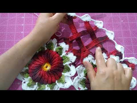 Continuação da parte 2/2 da toalha de mesa com flores Dália e treliças em crochê