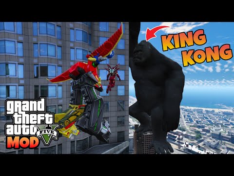GTA 5 MOD MEGAZORD DAN IRONMAN MELAWAN KING KONG