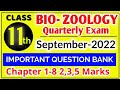 11TH STD QUARTERLY EXAM 2022 23 BIO ZOOLOGY II PURE SCIENCE ZOOLOGY IMPORTANT QUESTION TAMIL MEDIUM