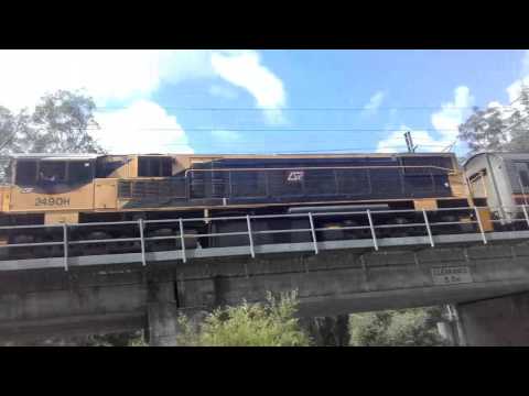 Queensland rail 2490H tiltlander crossing bridge at elimbah
