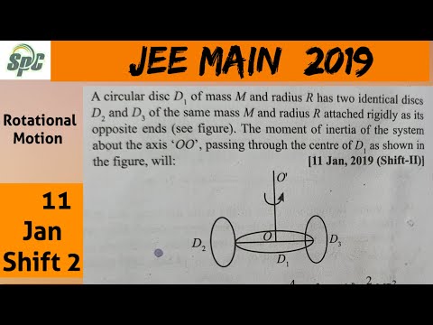 A circular disc D1 of mass M and radius R has two identical discs D2 and D3 of the same mass M and r