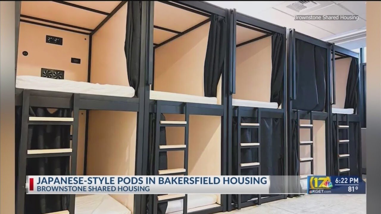 Japanese-style pods in Brownstone shared housing