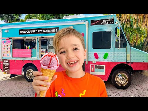 Chris and Niki explore Mom's ice cream truck - funny stories for children