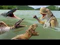 Distortus Rex Vs Spinosaurus T Rex Mosasaurus Underwater Battle Jurassic World Rebirth