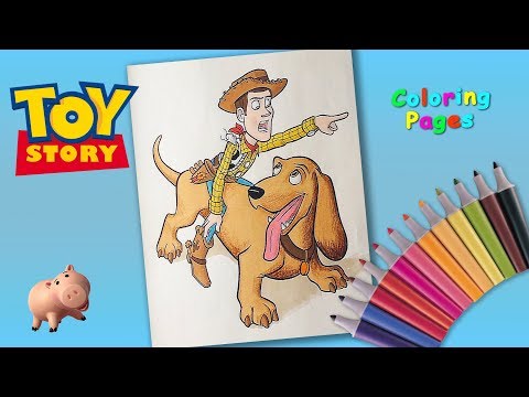 Coloring Sheriff Woody. Woody is riding a dog. Toy story Coloring Pages for kids. Video