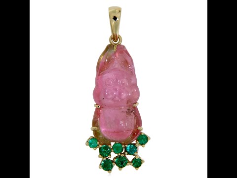 Pandantiv Aur 14 k Turmalina Roz Gravata Manual Smaralde Naturale - Delicate Pink Rabbit