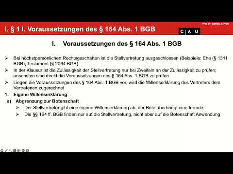 BGB AT – Folge 23 (Stellvertretung, §§ 164 ff. BGB: Grundlagen, Voraussetzungen von § 164 Abs. 1)