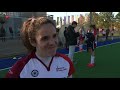 Sofia Verga (Almeerse Hockeydames) blij na na winst op QZ