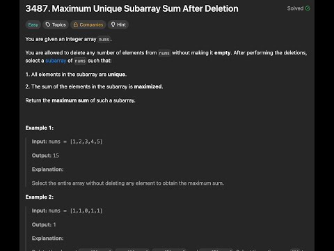 Maximum Unique Subarray Sum After Deletion Leetcode 3487 Python