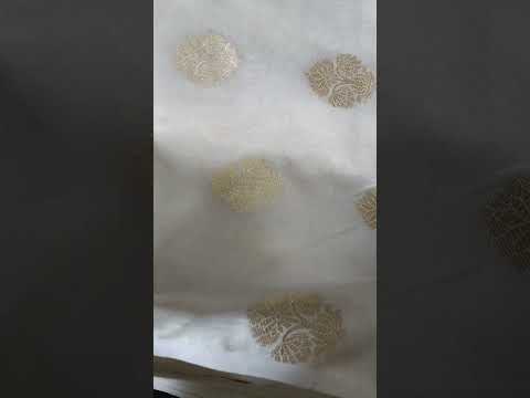 Pure chanderi silk golden zari buti jacquard weaving work fa...