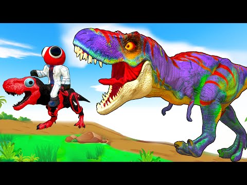 ALL RED SPIDER-MAN Battle in Jurassic World - Rescues Rainbow Friends and Fights Dinosaurs