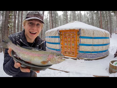 Winter Camping in a Mongolian Mountain Yurt - Trout Catch N' Cook