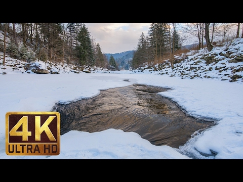 4K UHD Winter Relaxation Video - Probiy Waterfall, the Carpathian Mountains, Ukraine - 2 HRS