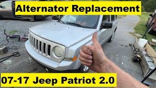 Alternator Replacement Jeep Patriot 2.0 4 cylinder engine 07 08 09 10 11 12 13 14 15 16 17