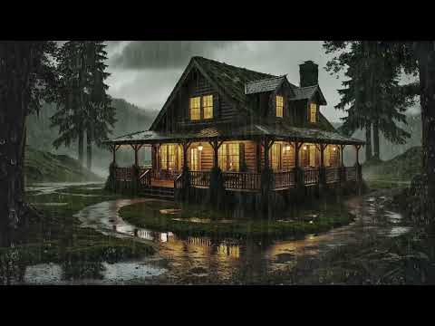 Torrential Rainstorm Camping In Remote Cabin - Forced To Shelter - Heavy Rain
