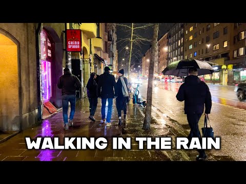 Rainy Night Walk in Stockholm, Sweden - 4K ASMR