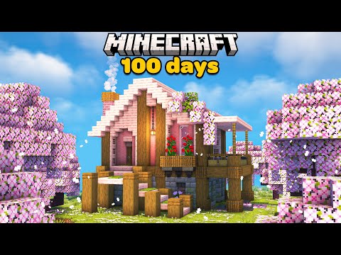 I Spent 100 Days Building a Cherry Blossom House in Minecraft