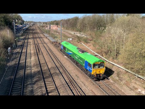 GB Railfreight class 66, HS2 green 66796 passing Hitchin - 17/03/22