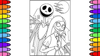 Color Jack Skellington & Sally The Nightmare Before Christmas Halloween Coloring Page