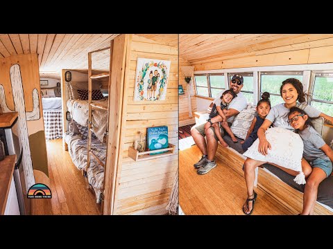 Family Of 5 Sold Everything & Built A DIY School Bus Conversion - Off Grid Solar Powered Bus