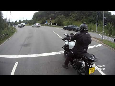 Bully boy car driver CX54XJL tries to push biker off the road. (Contains swearing)
