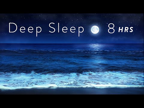 8 Hours Ocean Waves at Night for Deep Sleep - Relaxing Tropical Beach at Night for Sleeping