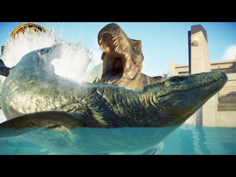 T-REX vs MOSASAURUS In The LAGOON!!! - Jurassic World Evolution 2